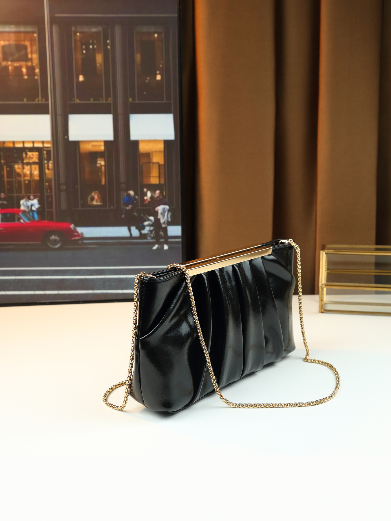 Elegante pochette da sera donna borsa a tracolla plissettata_voghion.com