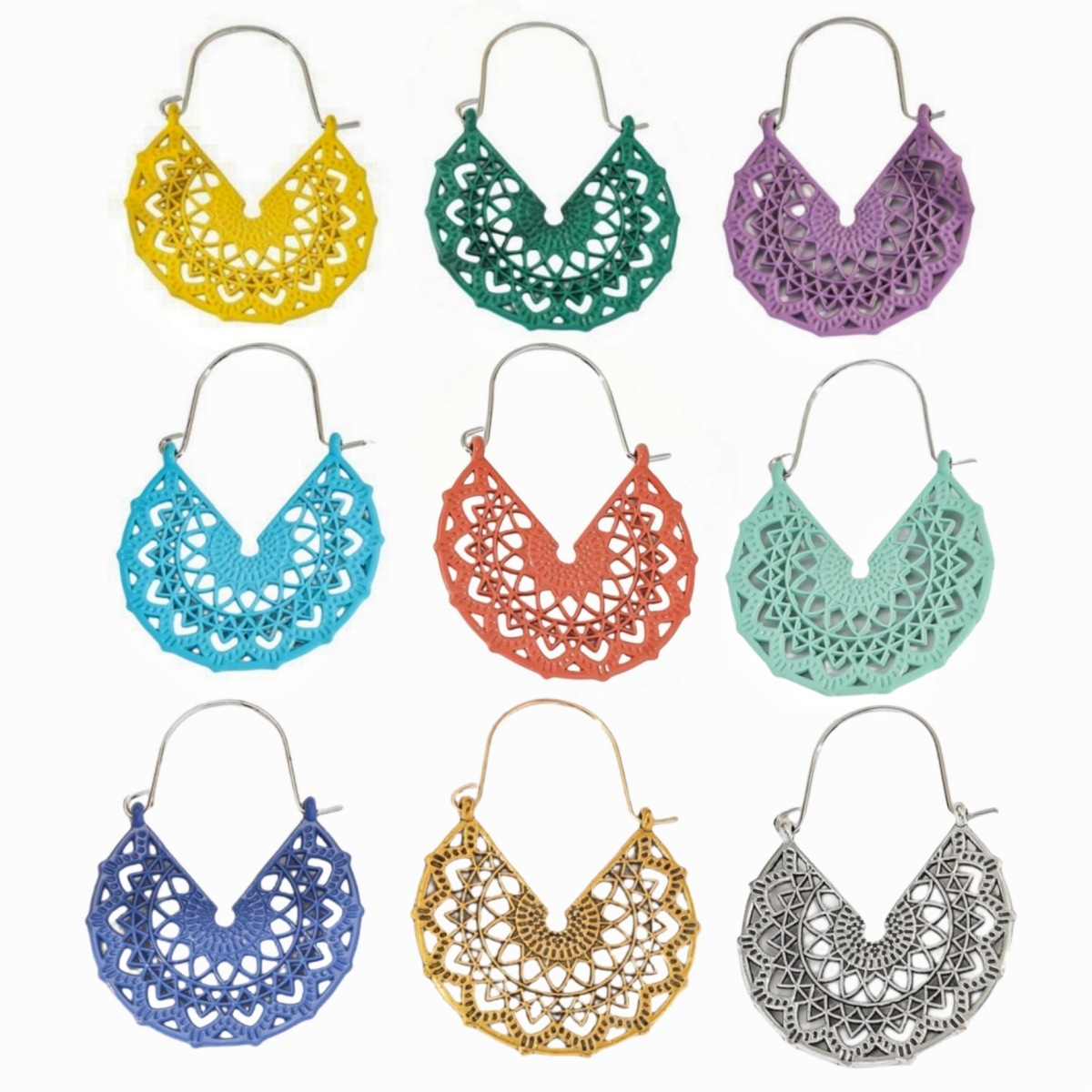 Bohemia moda geométrica V-shaped hueco pendientes de aleación mujer retro color pulverización joyas de orejas al por mayor