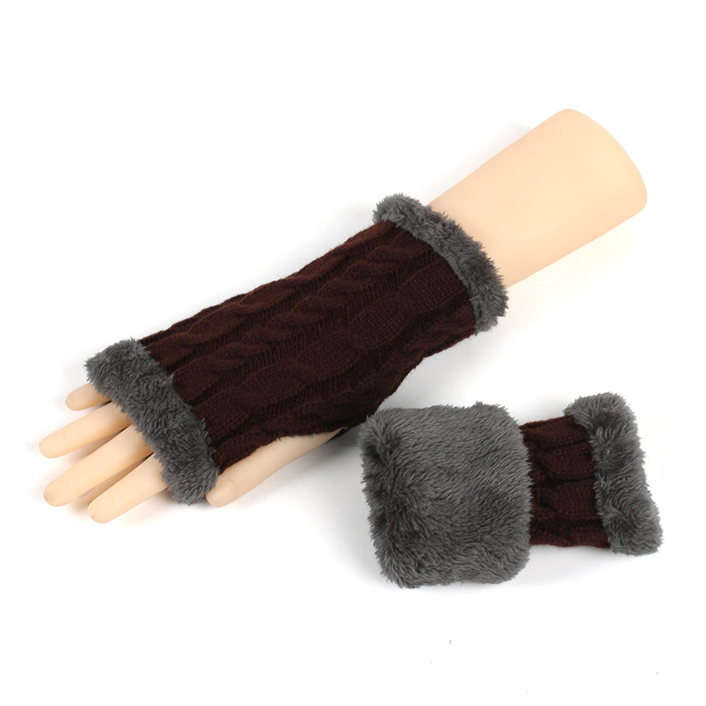 Men's Gloves New autumn and winter plush wool gloves twisted knitted fingerless plush sleeves cross border warm thick wool gloves_voghion.com