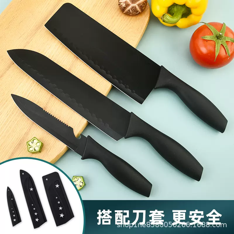 不锈钢厨房刀具套装黑刃三件套日式多用厨师刀料理刀礼品套刀