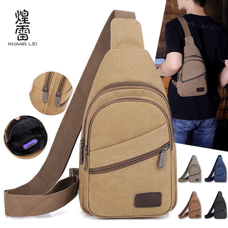 【】Multi-Layered Multi-Pocket Large-Capacity Men's Chest Bag, Canvas, Wear-Resistant, Cross-Body Chest Bag, Lightweight Crossbody Bag