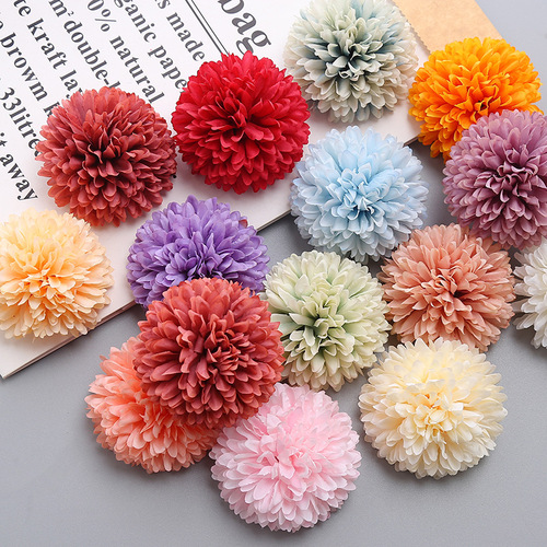 Simulated dandelion flower pingpong thorn chrysanthemum silk flower ball chrysanthemum head silk fabric fake flower wedding flower wall gift box decoration