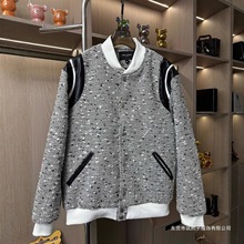 网红小香风外套男女春季刺绣波点编织棒球服情侣款慵懒风上衣男