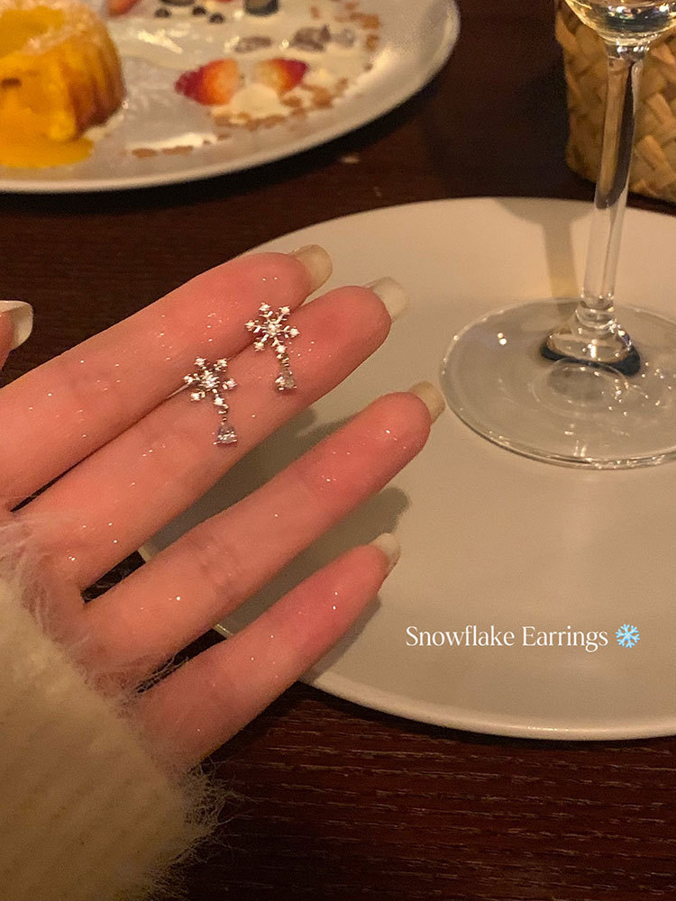 Snowflake water droplet zircon earrings for women, with a light luxury high-end temperament, niche earrings, new cool_voghion.com