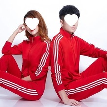 运动套装男秋冬季长袖休闲套装女三条杠运动服广场舞演出团体服装
