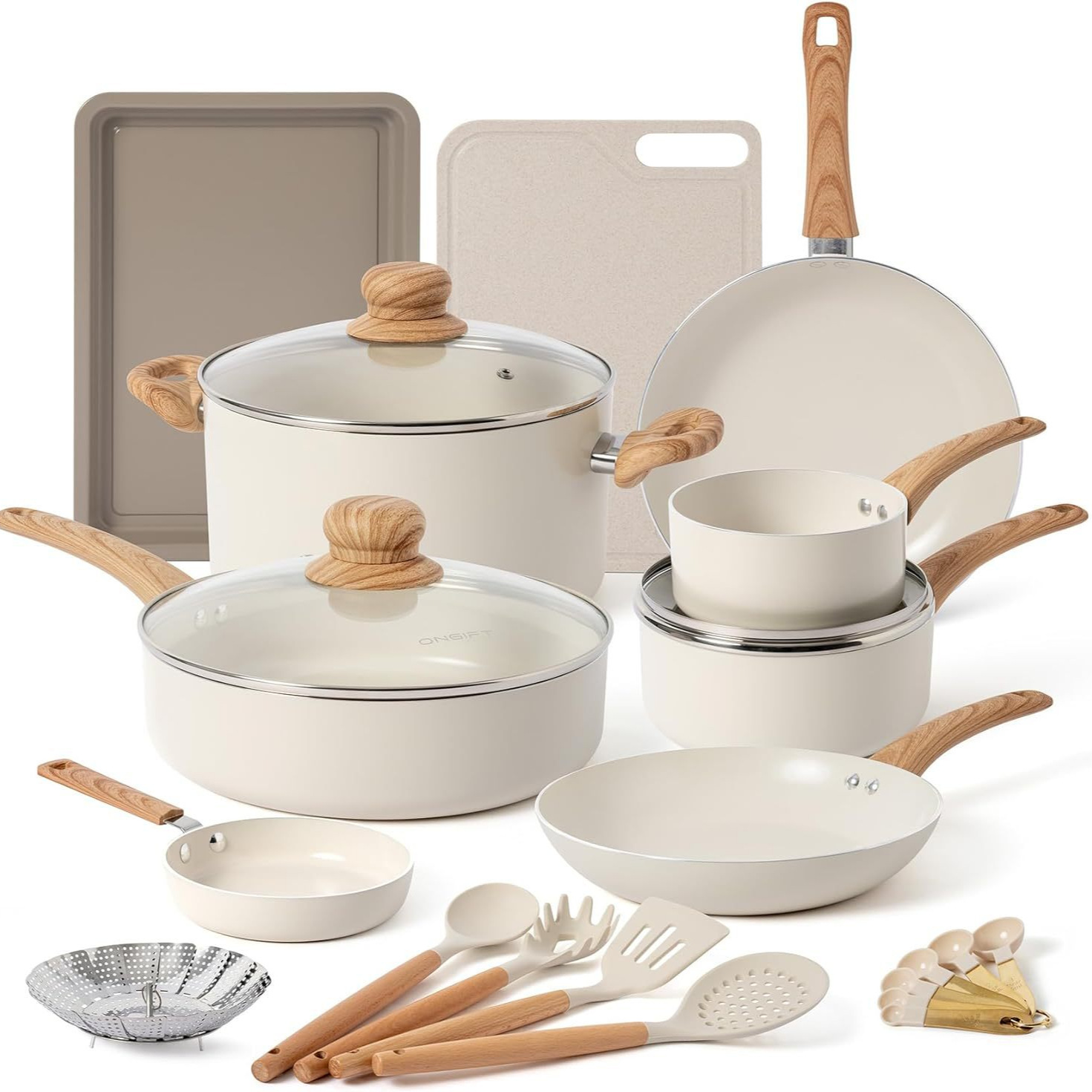 Comercio exterior transfronterizo Olla antiadherente de piedra Maifan Juego de ollas blancas para el hogar Juego de ollas para freír y wok Juego de ollas de sopa Olla de aluminio al por mayor