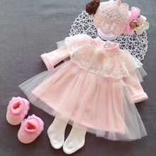 女童裝秋冬新生女寶寶周歲連衣裙嬰兒滿月蕾絲百天加絨公主禮服裙