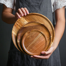 日式相思木橡胶木圆盘木碟子创意果盘木盘子点心盘木质托盘餐盘子