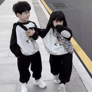 Girls' Spring and Autumn Sweatshirt Sweatpants Boys Two-piece Set 2024 Autumn and Winter New Children's Stitching Jacket Trousers Korean Style