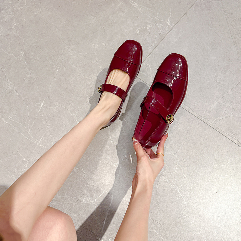 샤넬 스타일 메리 제인 신발 여성 프랑스 스타일 버클 가죽 플랫 슈즈 로우 컷 청키 힐 가죽 신발 로퍼 여성 로퍼