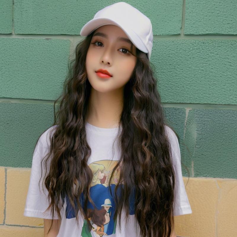 Tiktok Influencer Fashion One-Piece Duckbill Cap Corn Perm Natural Comfortable Seamless Hat Wig