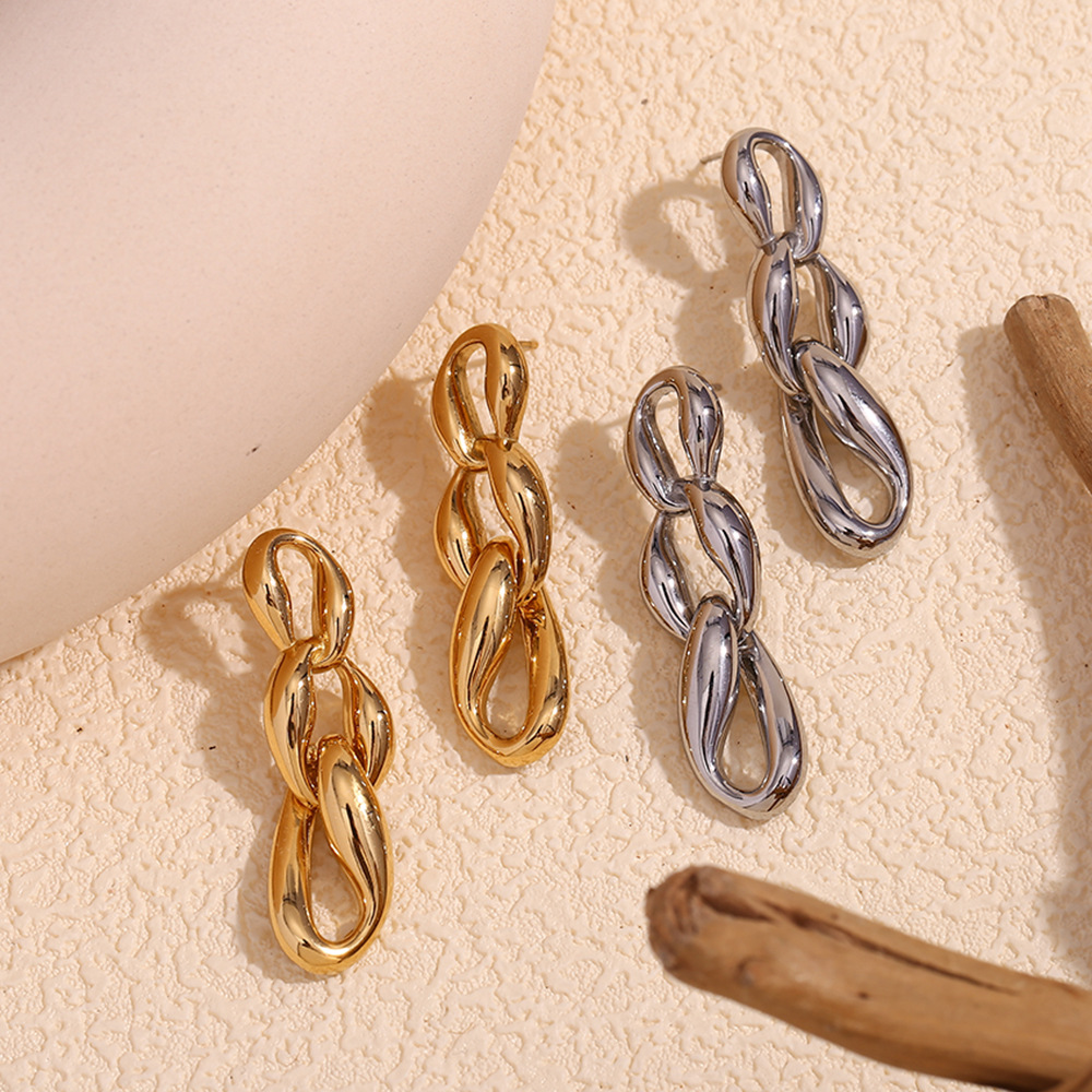 Irregular Three-ring Chain Stainless Steel Earrings