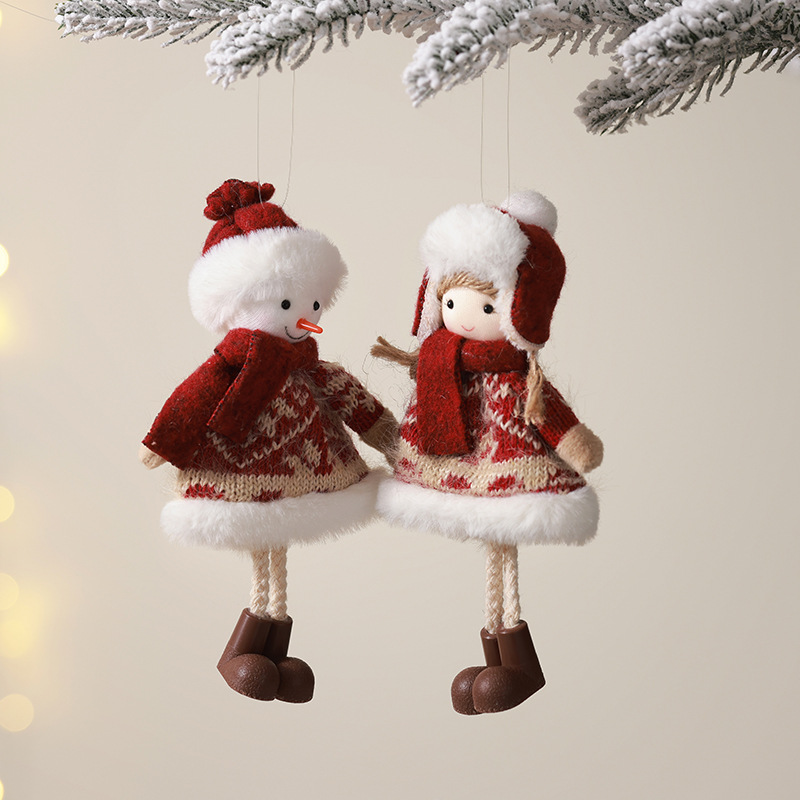 Nuevos colgantes de ángel de Navidad transfronterizos de tela niña vieja muñeca muñeca muñeca de nieve decoración de árbol de Navidad