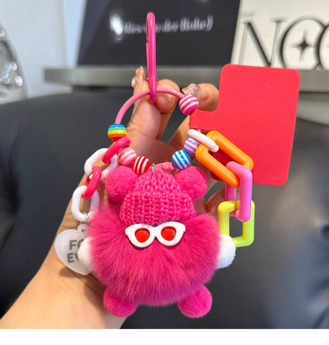 Lindo colgante de bolsa de briquetas de piel de conejo Rex, cosa fea, colgante de muñeca de felpa, colgante de llavero de coche