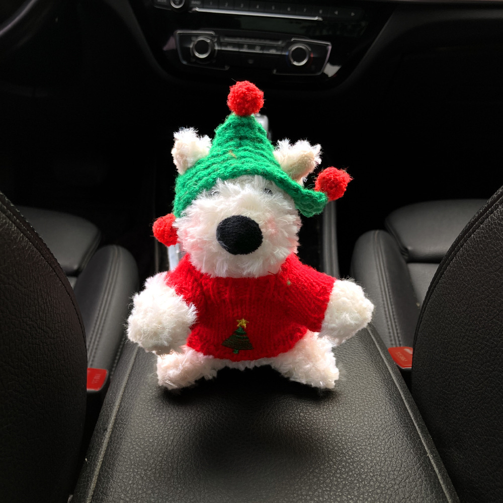 [Edición especial de Navidad] Decoración de coche de West Highland, accesorios de coche, pantalla de control central, decoración de pantalla de muñeca de fiesta