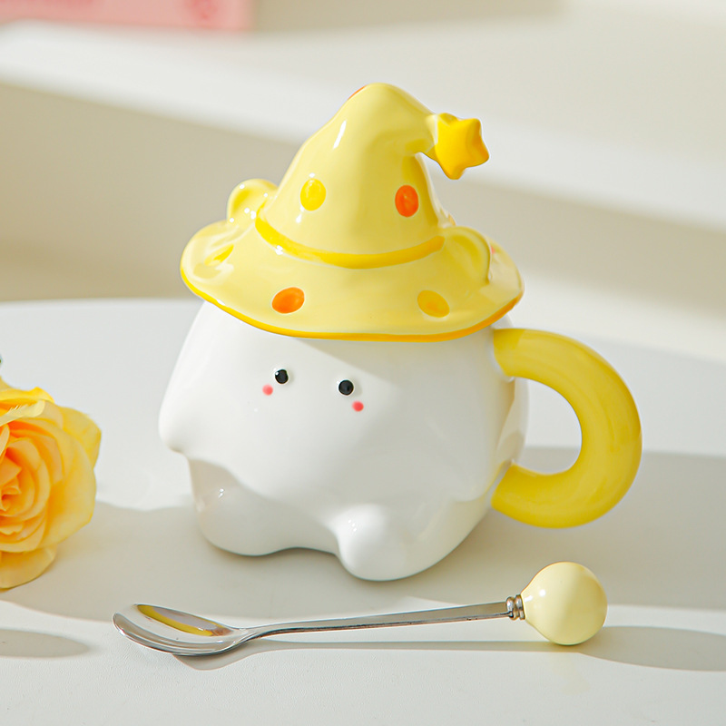 Dibujado a mano encantador cartón de dibujos animados tazas de cerámica creativas estudiantes con tazas de agua cubiertas para regalos de cumpleaños de chicas tazas de regalo