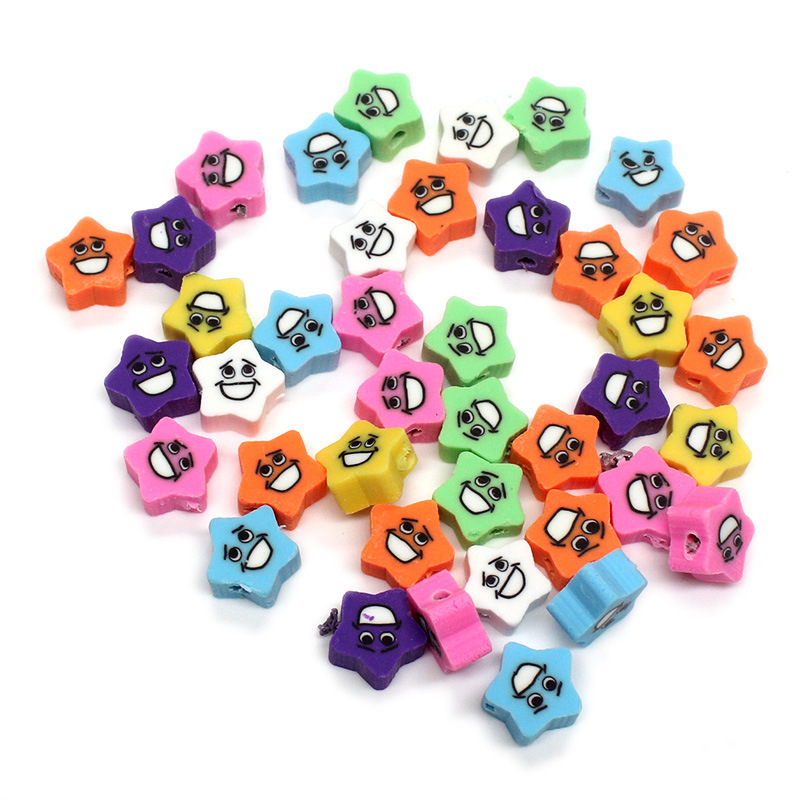 Cuentas de cerámica suave DIY, caras sonrientes, sueltas para pulseras y collares