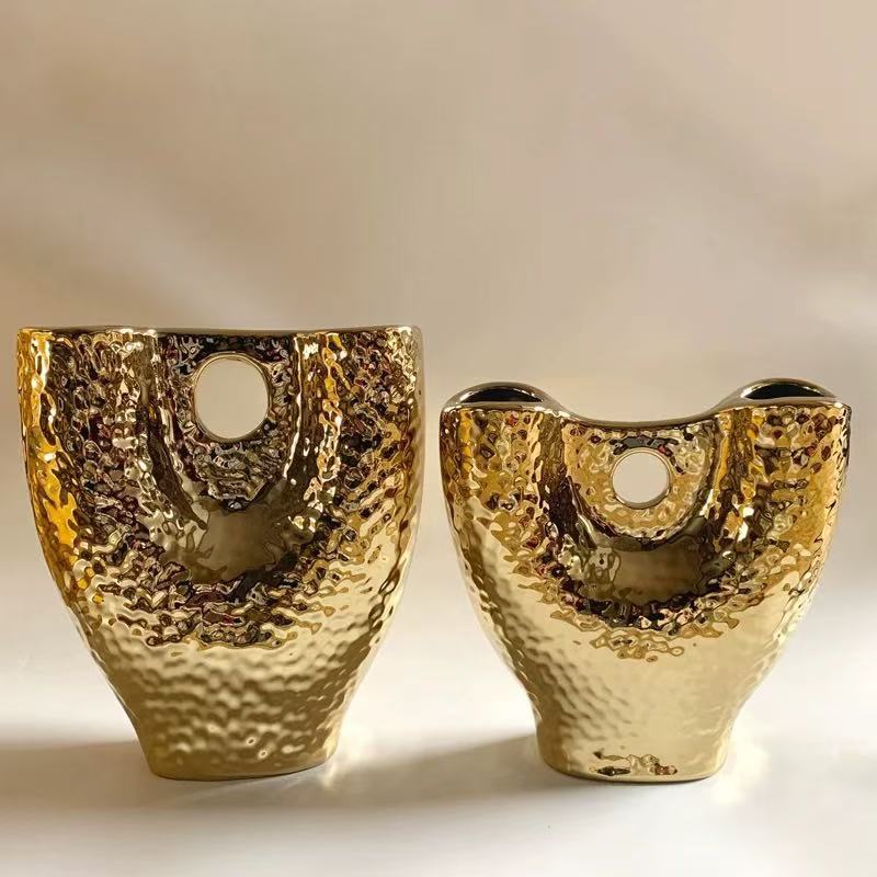 Light Luxury Gold-Plated Living Room Ceramic Vase Ornaments Flower Arrangement Sofa Coffee Table Corner Table Side Table Floral Art New Chinese Style Flower Ware