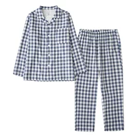 Домашняя одежда MUJI, Хорошая пижама с двойной пряжей для пар, хлопковый мужской и женский костюм с длинным рукавом, простой хлопковый клетчатый костюм