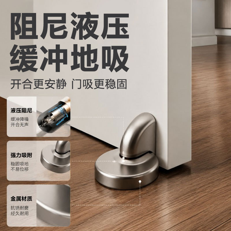 Hydraulic buffer door stopper, anti-collision, for home use in bathrooms and bedrooms, invisible door stopper, door bumper, door blocker, windproof floor-mounted door stopper