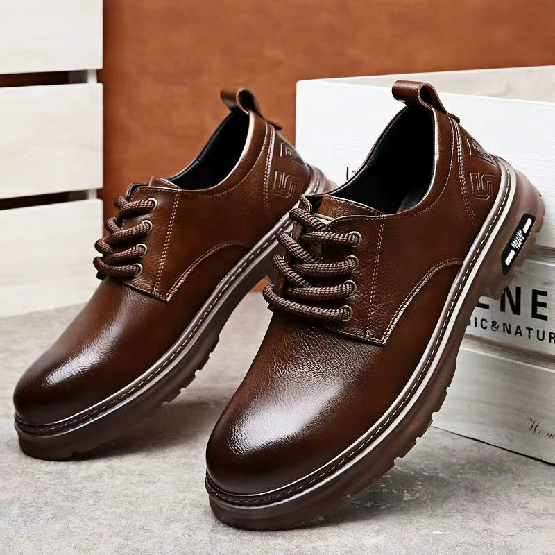 Мужская кожаная обувь 2025, весенне-осенняя мужская рабочая одежда в стиле ретро на шнуровке, модная деловая, простая, в западном стиле, повседневная, легкая, повседневная.
