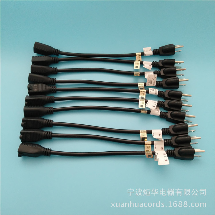 供应美规一体插座插头美式带扣插头UL标准安规电源线美标连接线