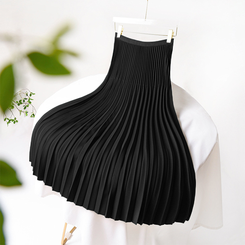 Women's Clothing medium length, super slim, hides meat, hides hips, and shows long legs, small A line pleated skirt for autumn and winter_voghion.com