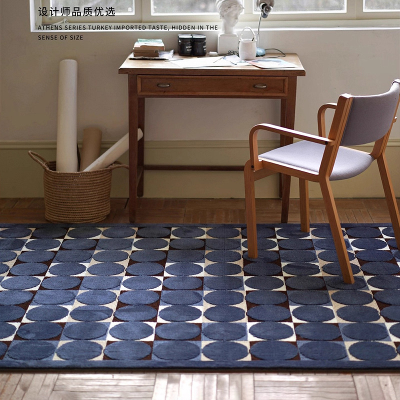 Modern Light Luxury Blue Carpet for Living Room and Bedroom, High-End Color-Blocking Geometric Design, Suitable for Home and Clothing Store, Bedroom Bedside Modern Light Luxury Blue Carpet for Living Room and Bedroom, High-End Color-Blocking Geometric Design, Suitable for Home and Clothing Store, Bedroom Bedside
