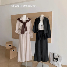 韩版运动休闲时尚套装女2025秋冬新款可拆卸披肩卫衣阔腿三件套潮