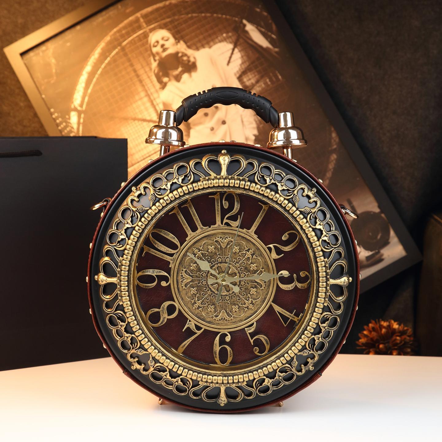 Túi đeo chéo nữ dáng tròn vintage thiết kế mặt đồng hồ độc đáo — màu nâu, đen, màu vàng, xanh lá cây