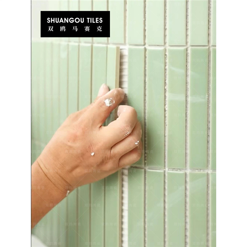 Double Seagull Mint Green Long Strip Mosaic Kiln-Change Ceramic Bathroom Cafe Kitchen Background Wall Tiles
