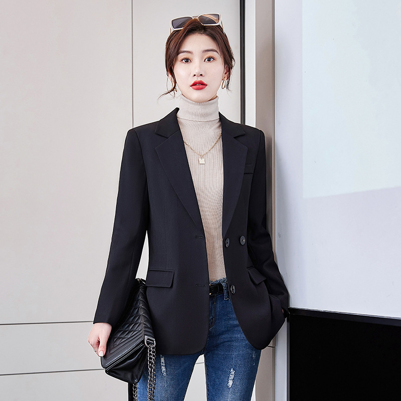 2022 Spring and Summer New Long Sleeve Suit Formal Dress Women's Korean Style Fashionable Elegant Straight Small Suit Women's Black Jacket