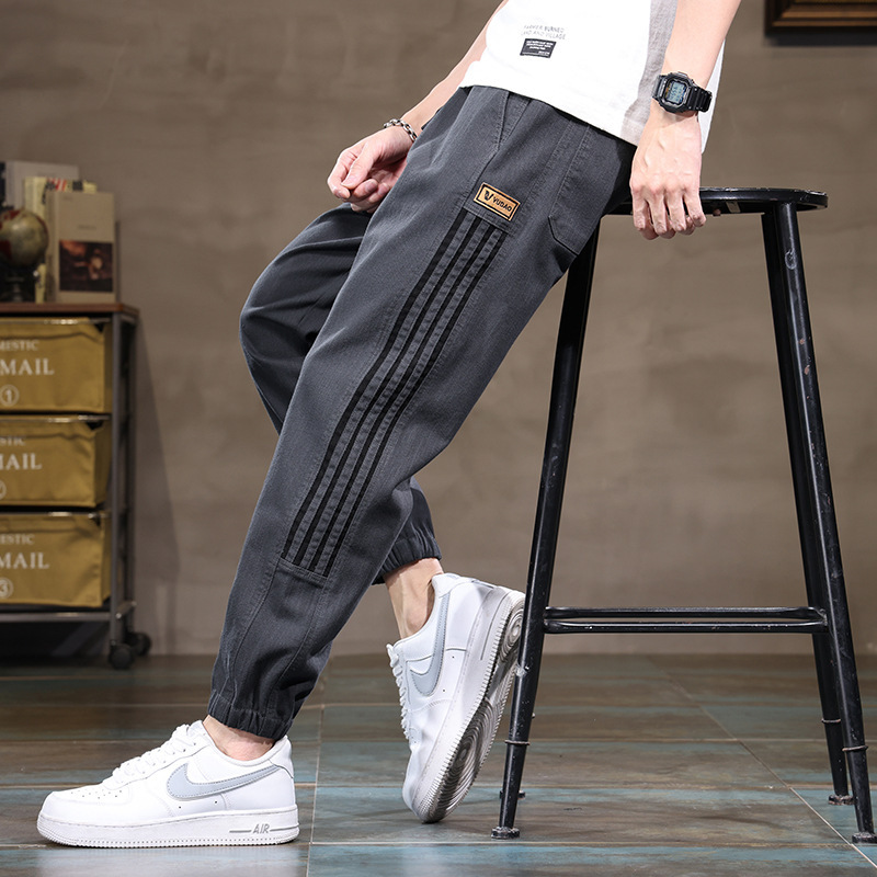 2024 popular stretch casual pants men's versatile striped loose ankle-tied pants trendy fashionable sports sweatpants men 2024 popular stretch casual pants men's versatile striped loose ankle-tied pants trendy fashionable sports sweatpants men