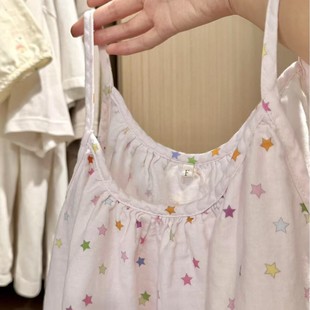 100% cotton!!Cute loose cotton double-layer gauze cute loose printed home sling that can be worn outside
