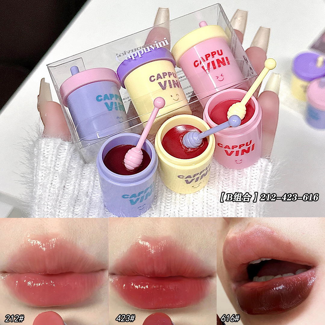 Cappuvini Taotao paja taza labio congelado agua luz hidratante espejo color sólido lápiz labial miel lápiz labial brillo labial