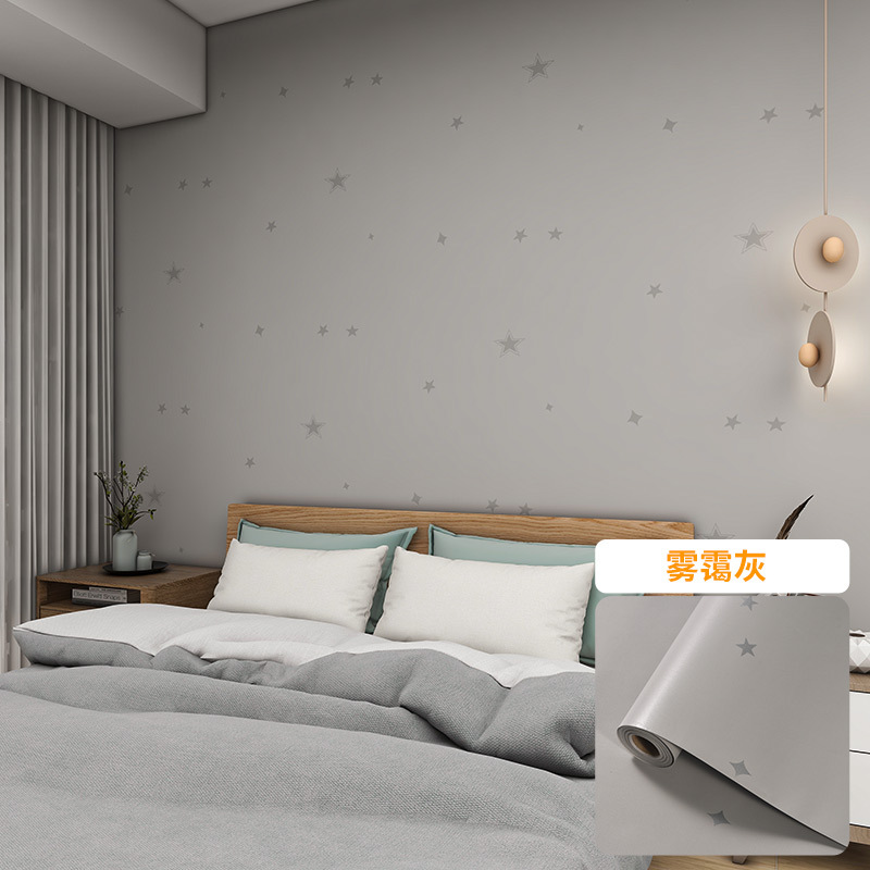 Papel pintado autoadhesivo estrella Plaid dormitorio impermeable a prueba de humedad pegatinas de renovación color sólido blanco Fondo vivo pegatinas papel pintado