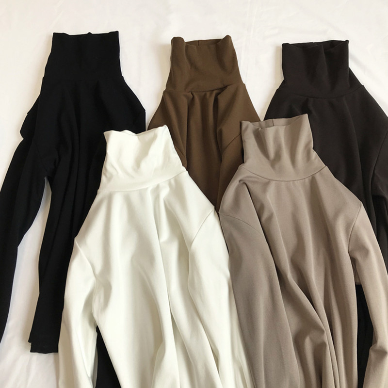 2026 New Chic Early Autumn Tops, Spring, Autumn and Winter Inner Wear, White Half-High Collar Base Shirt, Women's Long-Sleeved Tins