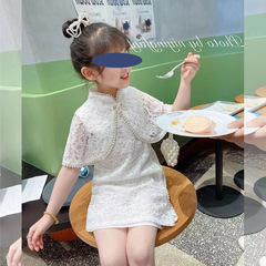 女童旗袍裙夏新款網紅蕾絲新款套裝漢服女寶寶中國風裙子司藤同款
