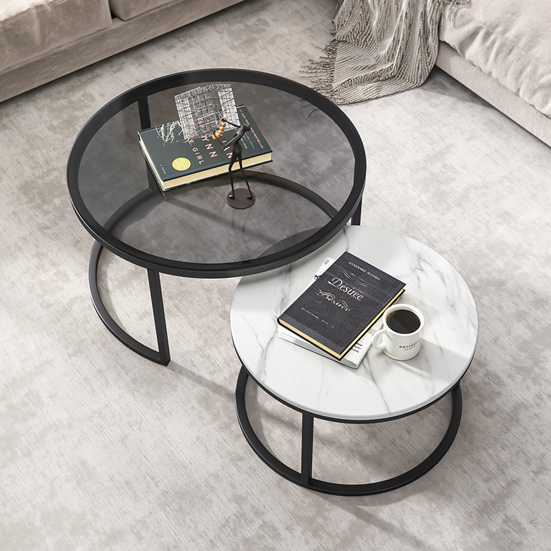 Mesa de centro de vidrio estilo nórdico, de lujo ligero, extensible, redonda, moderna, minimalista, para apartamentos pequeños, para uso doméstico.