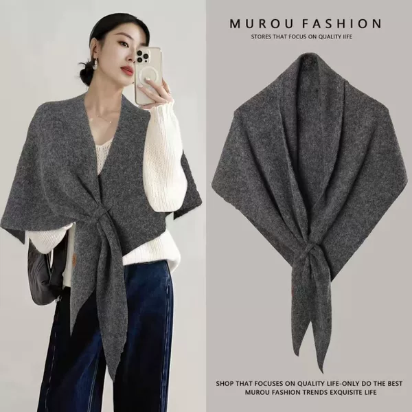 Solid Color Adult Warm Simple Shoulder and Neck Scarf Fashion Autumn Versatile Korean Version Trendy Triangle Shawl for Women