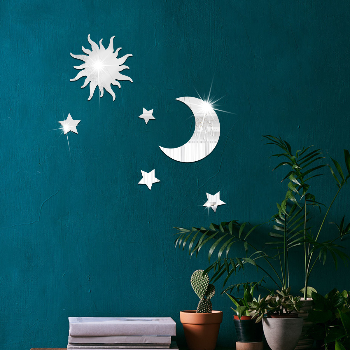 Foreign Trade Hot-Selling Star And Moon Combination 3D Self-Adhesive DIY Bedroom Living Room Custom Mirror Wall Sticker_voghion.com