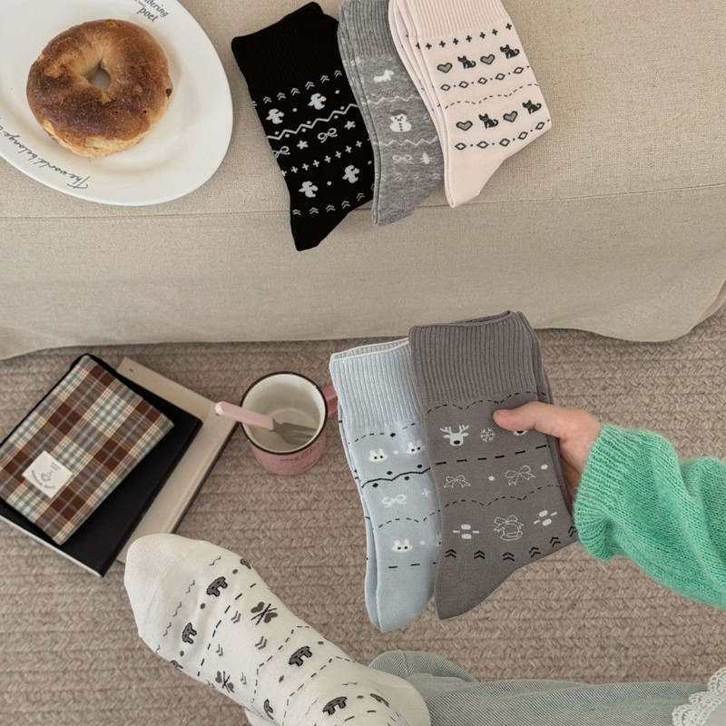 费尔岛无骨短袜春夏季薄款棉袜子女蝴蝶结爱心复古船袜学生棉袜|undefined