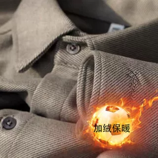 高端冬季加绒加厚保暖毛呢绒衬衫男长袖修身商务休闲法兰绒衬衣男
