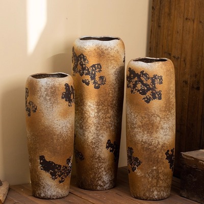 多肉陶瓷花盆复古风大口径九尾狐高盆客厅阳台落地绿植高瓶粗陶罐