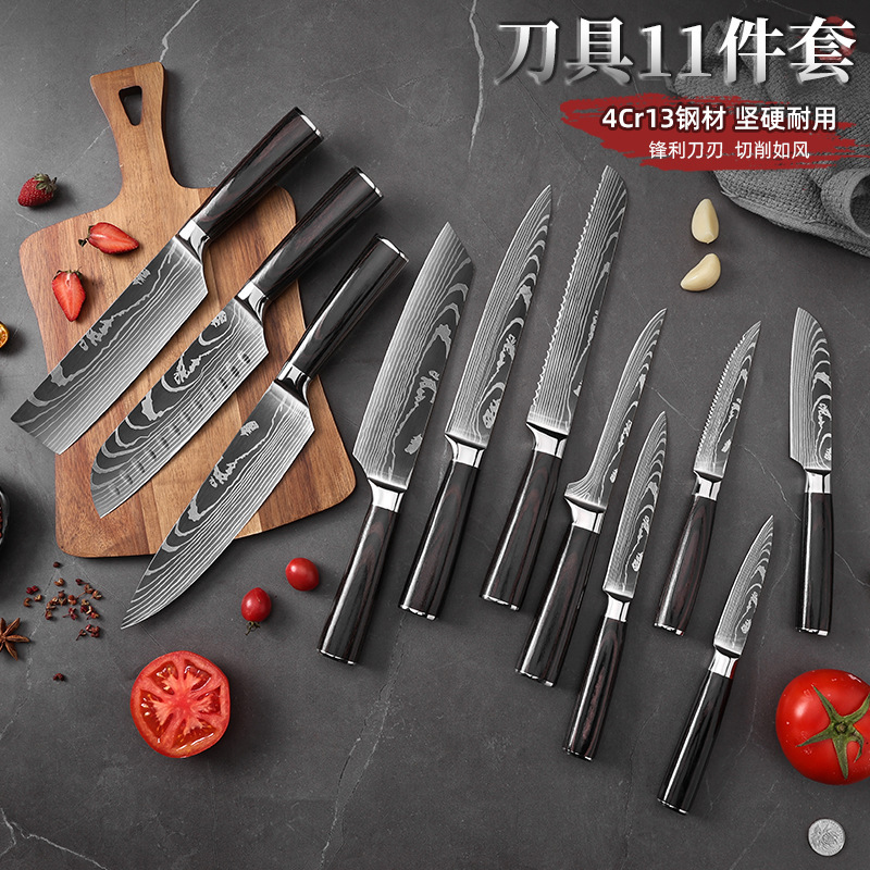 跨境大马士革纹套装刀具厨师刀日式刀水果刀家用切片刀厨师料理刀