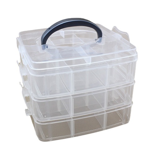 Small three-layer storage box with lid, 18-grid children's jewelry toy accessories storage box, transparent packaging box