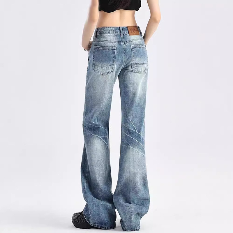American Style Retro Low Waist Jeans Women's Spring and Autumn New Gradient Loose Slimming Straight High Street Micro-flared Pants
