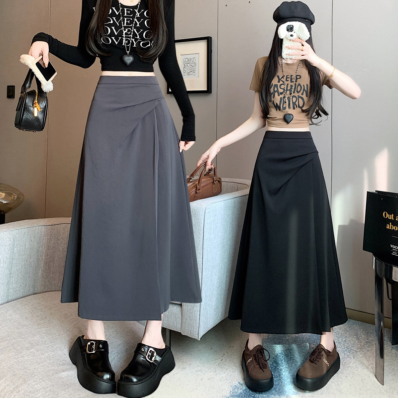 Real Shot High Waist Slim A- line Umbrella Skirt Skirt Women's 2025 Summer Korean Style Little Man Elegant Long Skirt Women
