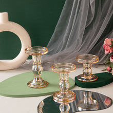 欧式透明镀彩玻璃罗马柱蜡台 家居装饰摆件 杆蜡柱蜡双用烛台