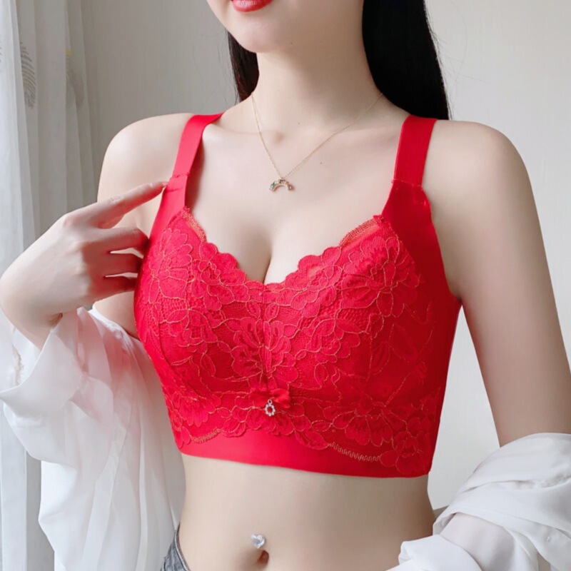 Year of birth red wedding bridal underwear ultra-thin big chest small female plus size breast collection anti-sagging bra
